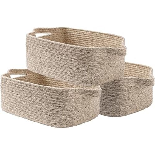 KALLAX Small Woven Basket, 14 x 10 x 5.6 Inches, Small Storage Baskets for Organizing, Gift Baskets Empty, Cute Rope Shelf Closet Storage Bins for Shelves, Dog Toy Basket, Mixed Brown