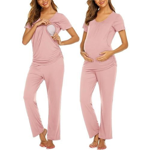 Ekouaer Womens Nursing Pajamas Maternity Breastfeeding Pjs Sleepwear Layer Soft Postpartum Lounge Set Pregnancy Clothes