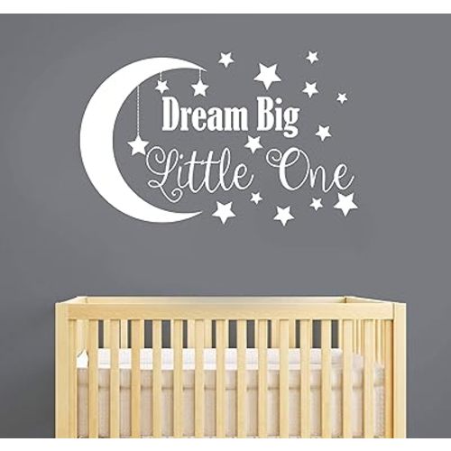 Dream Big Little One Wall Decal, Nursery Wall Decal, Nursery Decor, Nursery Wall Quote, Quote Decal, Removable Vinyl Wall Stickers for Baby Kids Boy Girl Bedroom Nursery Decor A34 (Big, White)