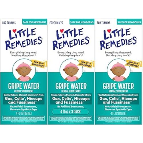 Little Remedies Gripe Water for Babies, Colic and Baby Gas Relief for Newborns, 4 Fl Oz, 3 Pack
