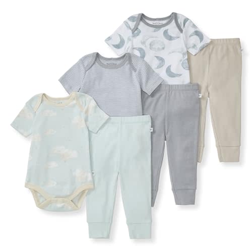Burt's Bees Baby Unisex Baby 6-Piece Bodysuit and Pant Set, 100% Organic Cotton Infant Outfit Baby Essentials