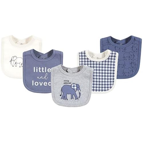 Touched by Nature Unisex Baby Organic Cotton Bibs, Blue Peanut, One Size