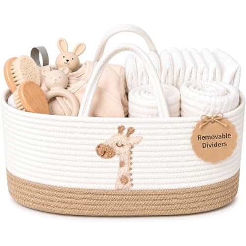 Baby Diaper Caddy Organizer - Giraffe Safari Nursery Storage Rope Basket
