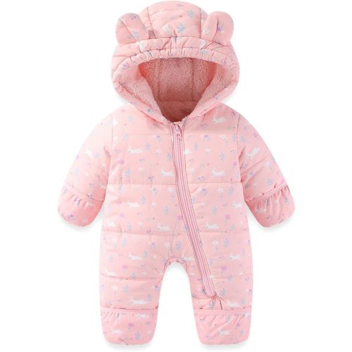 JiAmy Baby Snowsuit, Cartoon Zipper Footed Toddler Snowsuit Fleece Lining with Hood