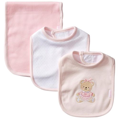 Little Me Clothes for Baby Boys’ and Girls’ 2 Bibs and 1 Burp Cloth Set, Soft Cotton Feeding Essentials with Velcro Closures