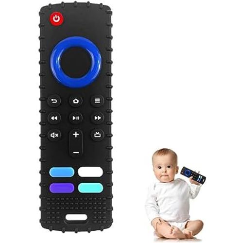 Baby Teething Toys,Reomte Teether Toys, Silicone Chew Toy for Babies 18+ Months, Remote Control Shape Teething Toys, Early Educational Toy BPA Free & Refrigerator Safe (Black-New)