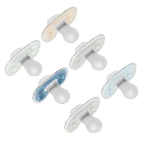 Dr. Brown's Advantage One-Piece Silicone Baby Pacifier, Fully Symmetrical Soother, Blue,/Blue/Gray/Green/Gray/Tan, 0-6m, BPA Free, 6 Pack