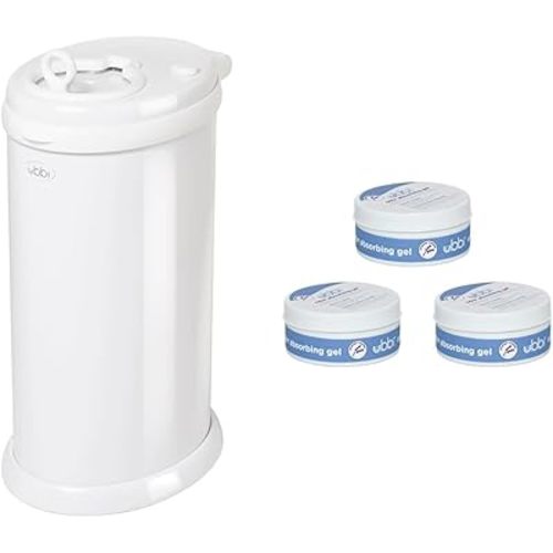Ubbi Steel Odor Locking, No Special Bag Required Money Saving & Lavender Scented Absorbing Gel Value Pack - 3 Count Diaper Pail Odor Control for Baby Nursery