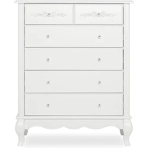 Evolur Aurora 6 Drawer, Tall Chest, Frost