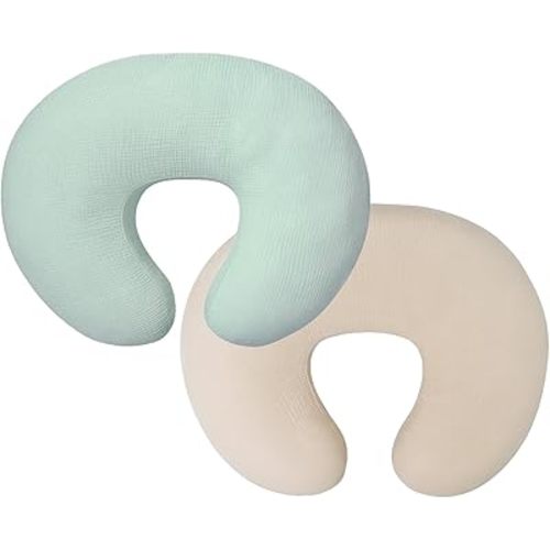 OWLOWLA Muslin Nursing Pillow Cover,2Pack Soft Cotton Nursing Cover Set Fits Breastfeeding Pillow for Baby Boy Girl(Natural&Sage)
