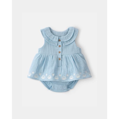 Baby Girl Shell Embroidered Gauze Bodysuit Dress - Blue | Carter's