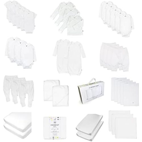 HonestBaby 50-Piece Oh Set Newborn Essentials Gift Box 100% Organic Cotton for Infant Baby Boys, Girls, Unisex
