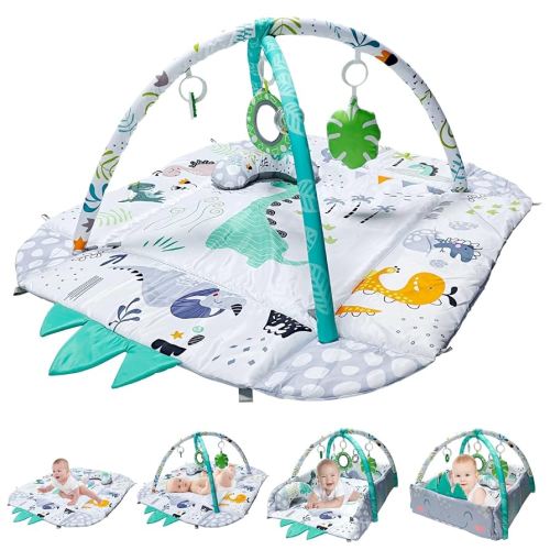Baby Gym Play Mat with 5 Removable Hanging Toys,Dinosaur Animal with Ball Pit Infant Activity Gym for Sensory and Motor Skill Development Language Discovery,Thickened Mat, Tummy Time Mat,Newborn Gift