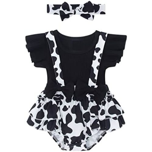 UNICOMIDEA Baby Girls Clothes 0-18 Months Bodysuit Ruffle Sleeve Newborn Outfit Romper with Headband