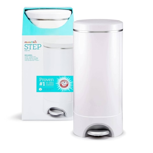 Munchkin® STEP™ Diaper Pail Powered by Arm & Hammer, #1 in Odor Control, Award-Winning, Includes 1 Snap, Seal & Toss™ Bag, 1 Starter Refill Ring, and 1 PUCK™ Baking Soda Cartridge