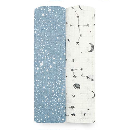 aden + anais essentials Silky Soft Swaddle Baby Blanket, 100% Bamboo Viscose Muslin Blankets for Girls & Boys, Baby Receiving Swaddles, Ideal Newborn & Infant Swaddling Set, 2 Pack, Cosmic Galaxy