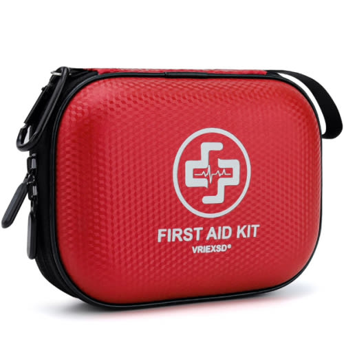 Mini First Aid Kit - 120 Piece Small Waterproof Hard Shell Medical Kit for Car, Home, Office, Travel, Camping, Sports, Outdoor, School - Emergency First Aid Supplies and Survival Kit (Red)