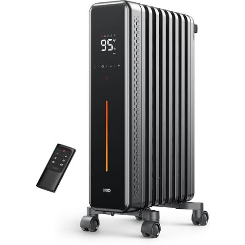 Dreo Radiator Heater, 8 Safety Protection Oil Filled Radiator Heater for Indoor Use, 1500W Electric Heaters for Large Room, 8 Fins, with Remote, 4 Modes, Digital Thermostat, 24H Timer, Quiet