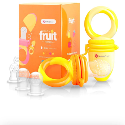 NatureBond Baby Food Feeder/Fruit Feeder Pacifier Nibbler (2 Pack) - Infant Teething Toy Teether Weaning in Appetizing Colors | + Additional Silicone Sacs