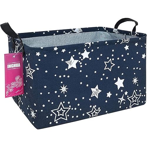 Rectangular Storage Basket Fabric Organizer Bin for Toys,Books,Clothes,Gifts,Pets-Perfect for Home,Office,Nursery,Dorm,Shelf(Rec-Blue star )