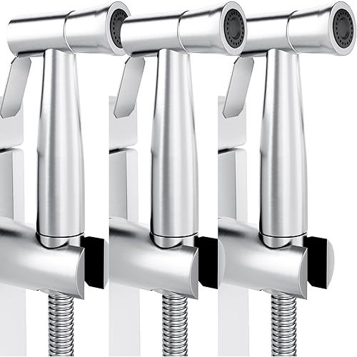 Purrfectzone 3 Pack Bidet Sprayer for Toilet, Handheld Kit, Easy-to-Install Toilet Shattaf Set, Hand Held Stainless Steel Shower with Adjustable Flow, Cloth Diaper wash