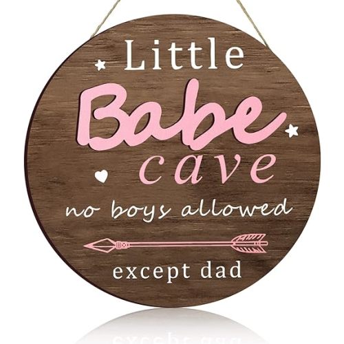 Little Babe Cave Door Sign Wood Baby Girl Nursery Decor Little Girl Nursery Room Wall Art for Bedroom Living Room Hanging Rustic Woodland Decor