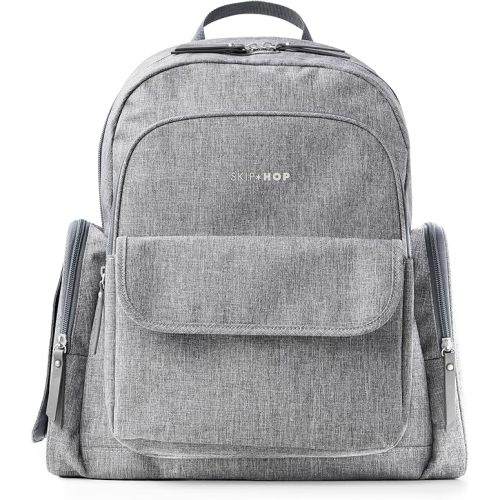 Skip Hop Diaper Bag Backpack with Portable Changing Pad, 9 Total Pockets, Easy-Access Wipes Pocket, Zippered Side Pocket, Luggage Sleeve & Stroller Straps, Fits a 15” Laptop, Luna, Heather Grey