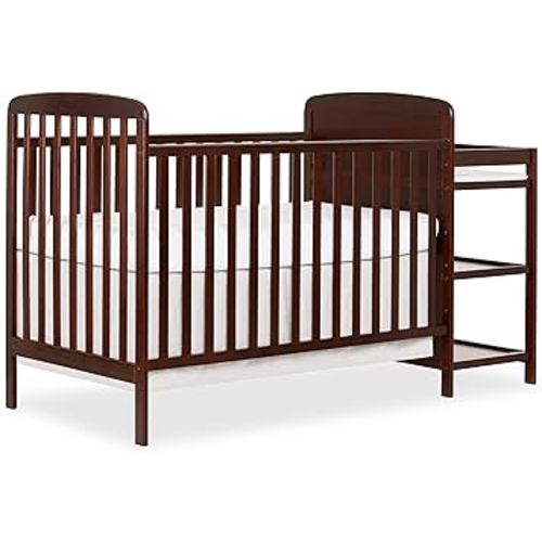 Dream On Me Anna 3-in-1 Full-Size Crib and Changing Table Combo in Espresso, Greenguard Gold Certified, Non-Toxic Finishes, Includes 1" Changing Pad, Wooden Nursery Furniture