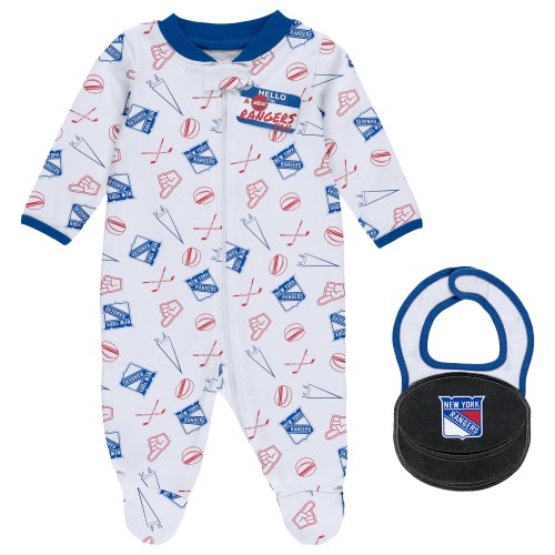 Newborn & Infant New York Rangers White Sleep & Play Full-Zip Footed Jumper with Bib