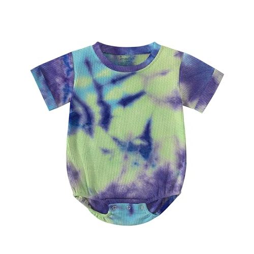 Jimonda Baby Bodysuit Newborn Tie Dye Clothes Infant Waffle One Piece Romper Baby Boys Girls Short Sleeve Jumpsuit Outfits