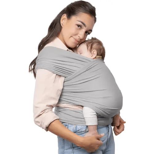 Serenity Stretchy Baby Wrap Carrier - Newborn to Toddler, Hands-Free, 7-35lbs (Light Grey)