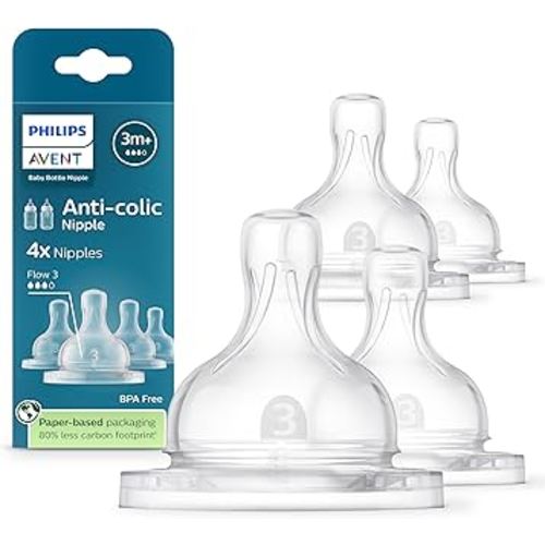 Philips Avent Anti-Colic Nipples - Flow 3, 4-Pack, SCY763/44