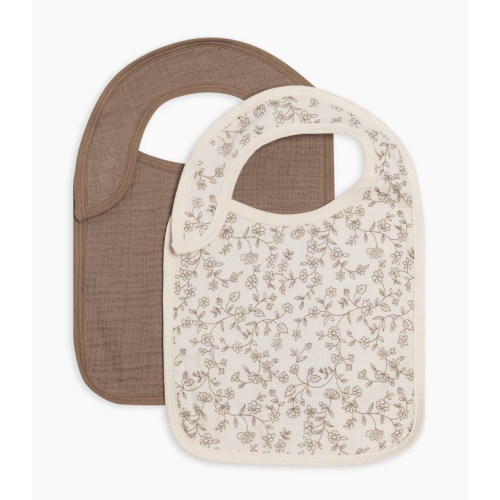 Pip Floral Ivory + Taupe Muslin Bibs