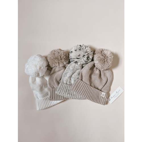 Luna + Luca Pom Beanie - Beige | 0-3 M