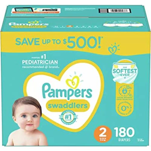 Pampers Swaddlers Diapers, Size 2 (12-18 Pounds), 180 Count