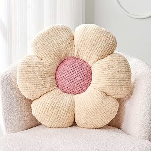 Flower Throw Pillow, Soft Ivory 14.9" Flower Pillow for Home Decor, Cute Flower Shaped Floor Pillow Aesthetic Flower Plush Decorative Pillows for Bed Sofa Couch