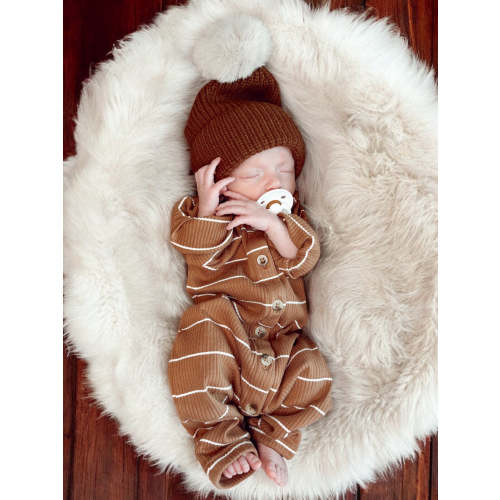 Saddle Stripe / Organic Ribbed Long Sleeve Bay Jumpsuit