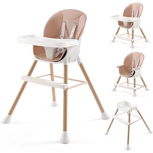 6-in-1 Convertible High Chair for Babies and Toddlers, Baby Feeding Chair with Adjustable Legs & Double Dishwasher Safe Tray, Infants Eating Chair with Footrest&Safety Harness for Boys Girls, Pink