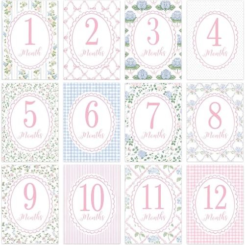 12 Pcs Baby Monthly Milestone Cards First Month Milestone Cards 1-12 Monthly Floral Baby Photo Props 5 x 7 Inch First Holiday Newborn Sign for New Parents Boy/Girl Photos Pictures 12 Designs