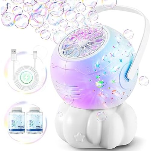 Rechargeable Bubble Machine with Multi-Color LED Lights - Blow Larger Bubbles - Automatic 20oz Bubble Maker for Kids - Outdoor Toys for Toddlers Ages 4-8 Boys Girls Party Birthday Gifts