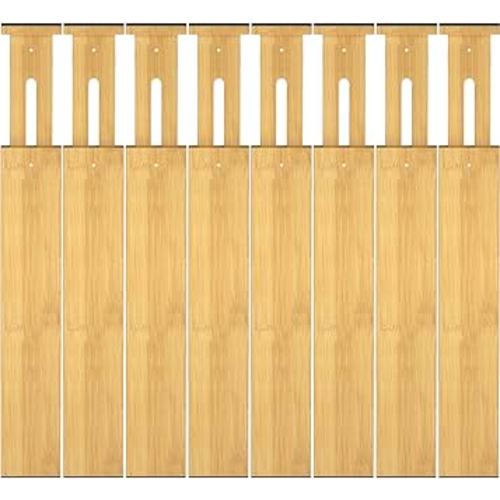 Bamboo Drawer Dividers,17-22" Adjustable Kitchen Drawer Organizer for Clothes,8 Pack Expandable Drawer Organization Separators for Bedroom,Bathroom,Dresser and Office,Natural