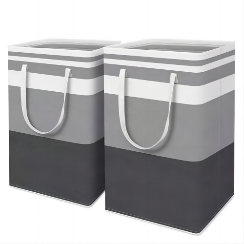 JUEMEL 2 Pack 75L Large Laundry Basket, Freestanding Foldable Waterproof Cotton Linen Clothes Hamper, for Clothes and Toy Storage, Gradient Gray