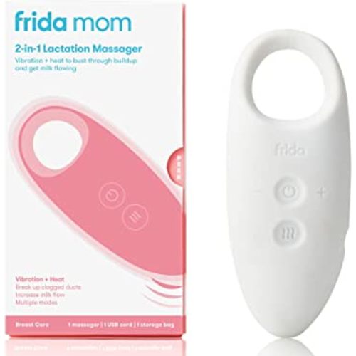 Frida Mom 2-in-1 Lactation Massager - Multiple Modes of Heat + Vibration for Clogged Milk Ducts, Increase Milk Flow, Breast Engorgement - USB Cord Included