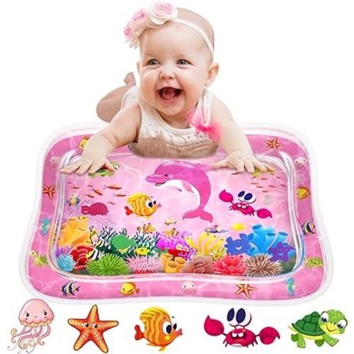ZMLM Baby Tummy Time Water Mat for Babies, Infant Baby Toys for Newborn 3 6 9 12 Month Boy Girl Inflatable Play Sensory Mat Easter Basket Stuffers Baby Toddler Gifts(Pink)