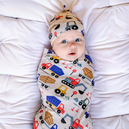 Construction Swaddle & Hat Set