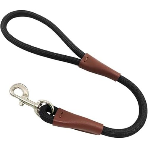 BTINESFUL Short Dog Leash- 18, 24 Inch Strong Nylon Training Traffic Leash- Classic Black No Pull Rope Lead for Medium Large Dogs (1/2" x 18 inch)