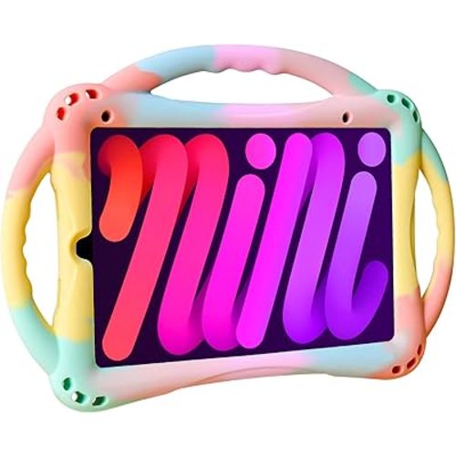TopEsct Kids Case for iPad Mini 7 (A17 Pro) 2024 /iPad Mini6 2021, Shockproof Silicone Cover with Handle Stand for 8.3" iPad Mini 6th/7th Gen,Rainbow