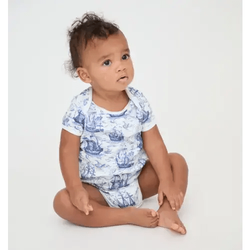 The Short Sleeve Onesie - Navy Mariner's Toile
