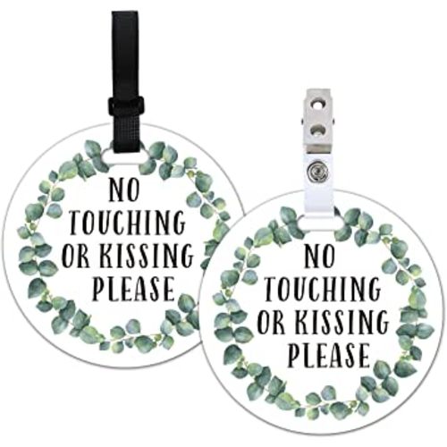 Do Not Touch Baby Signs-Stroller Tag, 2 Pack Greenery No Touching or Kissing Baby Sign, Stop No Touching Baby Car Seat Sign or Stroller Tag for Newborn Baby (5 Inches)