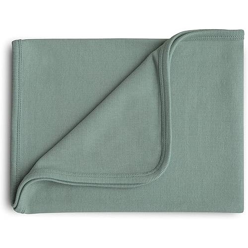 mushie Extra Soft Baby Blanket | Ribbed Receiving Blanket, Swaddle, Stroller | 35x35 Inch (Roman Green)
